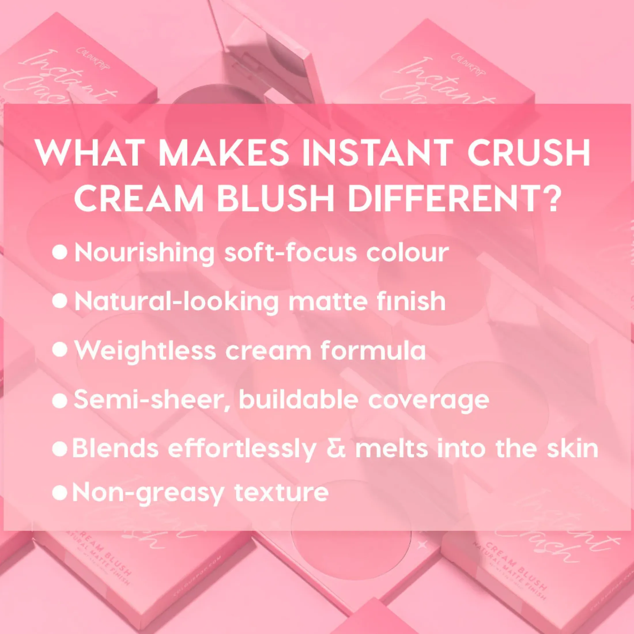 ColourPop Blush*Instant Crush Cream Blush Natural Matte Cream Blush Angel Energy